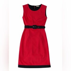 Elegant Red Sleeveless Dress with Black Belt